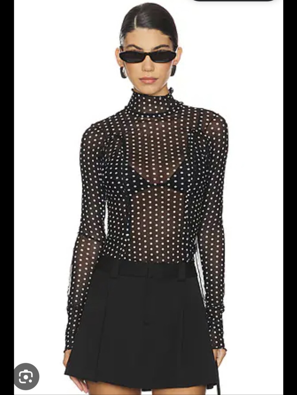 Free People Charlie Black Polka Dot Turtleneck Long-Sleeve Mesh Top